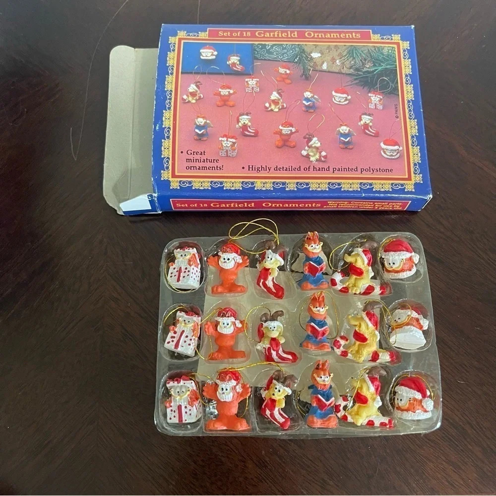 Garfield, Set of 18 Hand Painted Mini Christmas Ornaments, With Box
